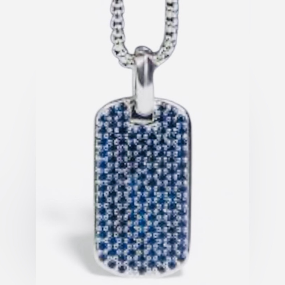 Dog Tag Blue Pendant Cable Box Chain
